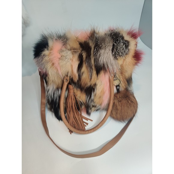 Real fox fur multicoloured bag with leather details brand is Befur on Etsy - Picture 2 of 16
